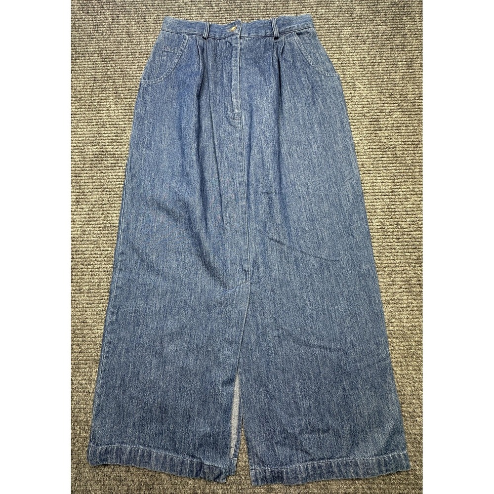 Vintage Bushwacker Skirt Womens 6 Blue Denim A-Line Maxi Pockets Made USA 26" WT